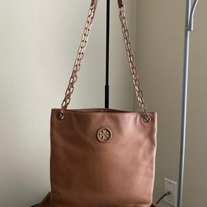 Tory Burch Carson Swingpack Convertible Leather Shoulder Bag Moose Brown